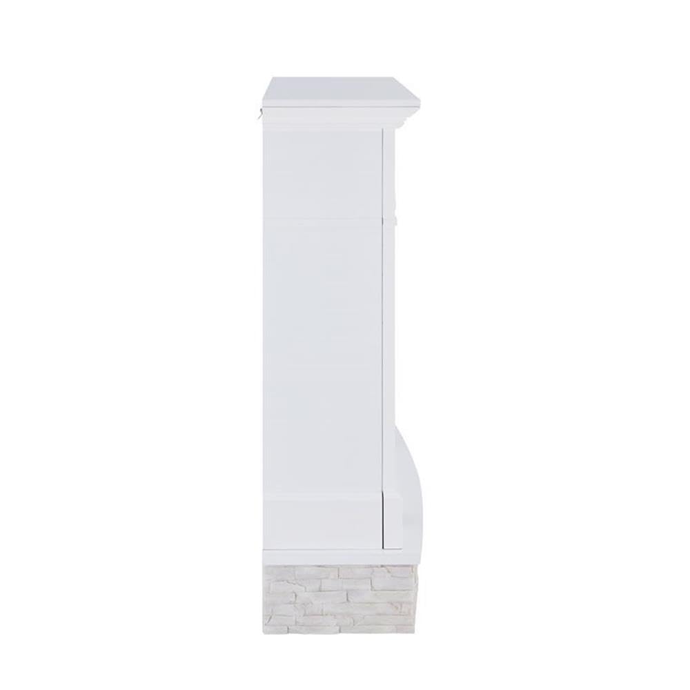 Bowery Hill Faux Stone Electric Fireplace TV Stand in White Finish