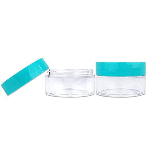 Beauticom 20 gram/20ml Empty Clear Small Round Travel Container Jar Pots with Lids for Make Up Powder, Eyeshadow Pigments, Lotion, Creams, Lip Balm, Lip Gloss, Samples (12 Pieces, Teal)