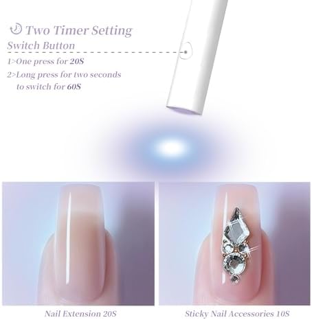 UV Light for Gel Nails, Denabuty Mini U V LED Nail Lamp Handheld with Stand, Portable Nail Dryer Rechargeable USB Cordless, Nail Light with 2 Timers for Fast Drying (White)