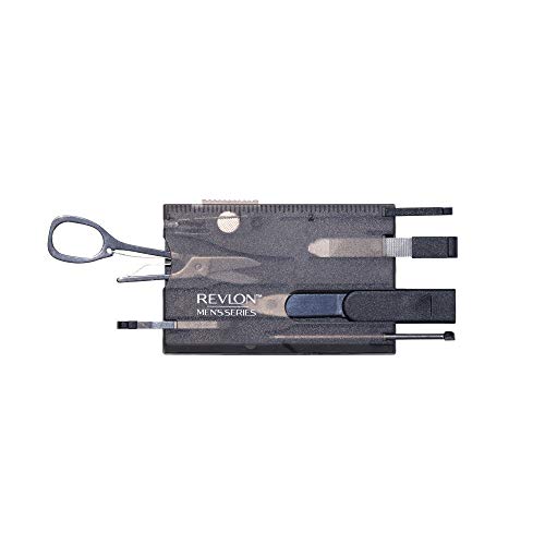 Revlon Men's Series 8 in 1 Multi Tool, 8 Pc Travel Grooming Kit includes Stainless Steel Scissors, Tweezers, Nail File, Reusable Toothpick, LED Light, Ruler, Knife, and Pen
