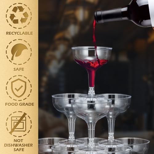Zopeal 30 Pcs Champagne Coupe Glasses 5 oz Plastic Champagne Tower Disposable Martini Glasses Stackable Stemmed Margarita Coupe for Wedding Birthday Party Bar(Clear)