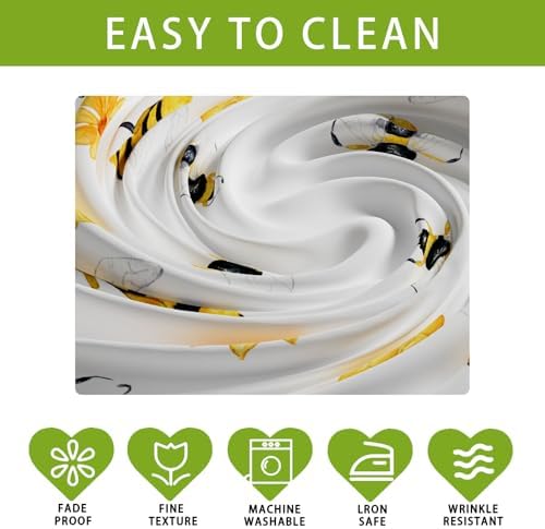 Yellow Sunflower White Daisy Bees Honey Summer Tablecloth Rectangle Washable Table Covers for Indoor Outdoor Dining Home Party Decorations 60x84 Inch