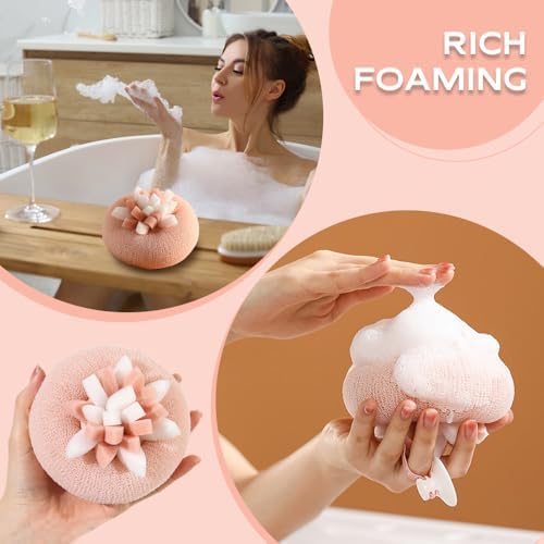 Super Soft Sunflower Suction Cup Bath Ball, 2025 New Bath Sponge, Gentle Exfoliating Mesh Shower Ball for Bathroom Accessories, Cute Flower Shower Ball for Kids and Adults (C)