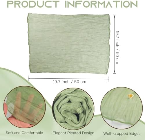 120 Pack Sage Green Cheesecloth Napkins 19.7 x 19.7 Inch Gauze Cheese Cloth Napkins Bulk, Soft Sage Cloth Napkins Rustic Table Napkins with Wrinkle for Wedding Party Baby Shower Dinner Table Decor