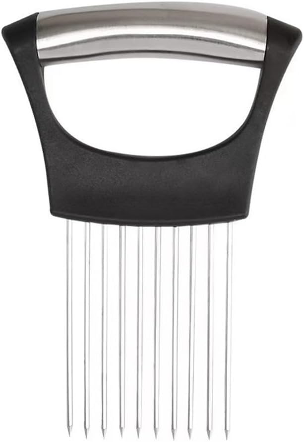 2Pcs onion slicer, Kitchen Prong Slicer for Vegetables and Meat, Stainless Steel Tines with Safety Handle, Black (2)