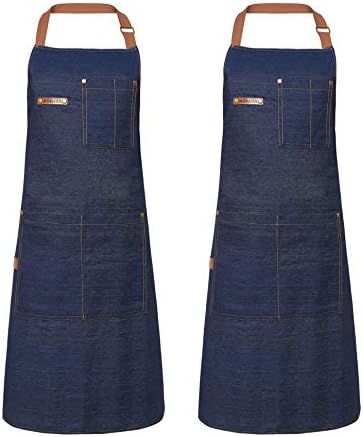 KPD Denim Apron With Pockets - Adjustable Blue for Kitchen, BBQ, and Garden - Work Apron for Men and Women