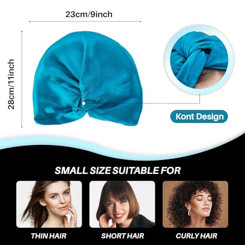 100% Mulberry Silk-Bonnet for Sleeping Women/Men for Curly/Thin/Short/Medium/Braids Hair, Real Silk Wrap Bonnet for Sleeping, Silk Sleep Night Cap for Hair Care, Peacock Blue