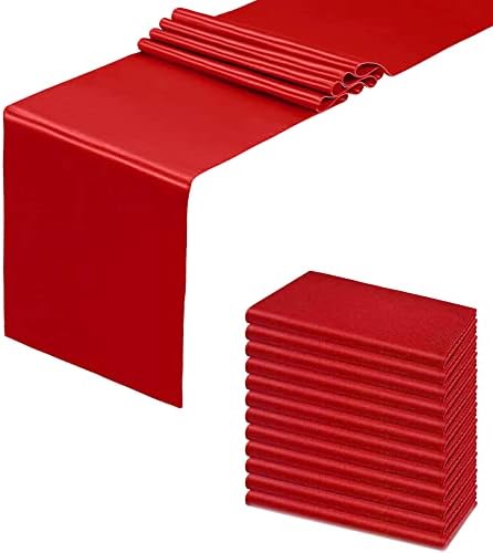 12 Pack Red Table Runners, Satin Table Runner 12x108 Inches Long, Silk and Smooth Fabric Table Runner for Wedding, Parties, Banquets,Events Decoration