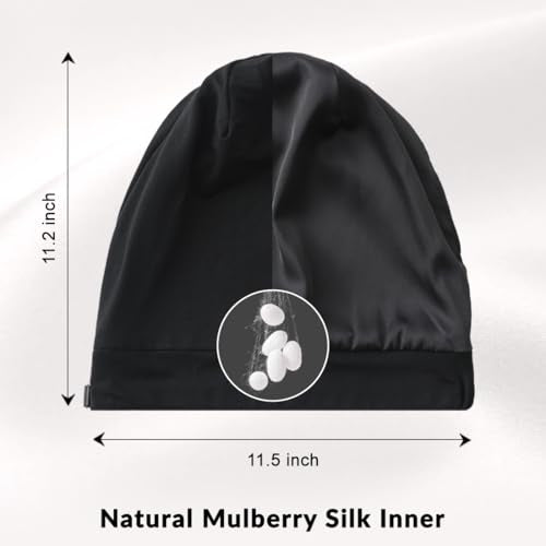 100% Mulberry Silk Bonnet for Sleeping Women Men, Real Silk Lined Sleep Cap with Adjustable Strap, Hair Wrap Slouchy Beanie for Curly Hair