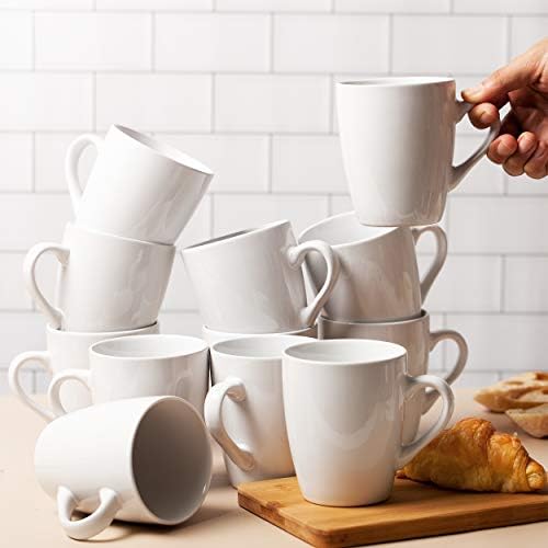 BTaT- White Coffee Mugs, Fine Bone China Porcelain, Set of 12, 12oz, Coffee Mug Set, Hot Chocolate Mugs, Set of Mugs