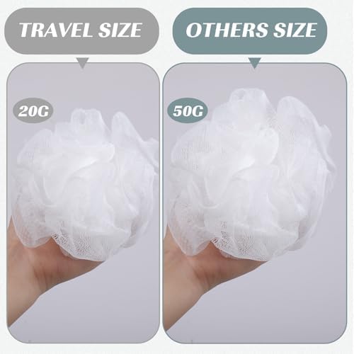 Sunnyray 200 Pcs Loofahs Bulk Bath Sponge Shower Luffas Exfoliating Body Scrubber Packs Soft Mesh Loofahs Balls Travel Cleaning Wash Puff Bathing Accessories for Women Men, 20g (Pure White)