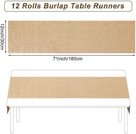 12 Pack Burlap Table Runners Rustic Table Runner Jute Farmhouse Fabric Party Centerpieces for Country Vintage Wedding Banquet Decoration, 12 x 71 Inch
