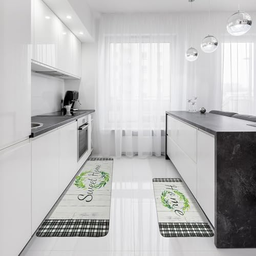 Farmhouse Kitchen Rugs Mats Set of 2 Anti Fatigue Kitchen Rugs Non-Skid Waterproof Kitchen Floor Mat Cushioned Comfort Standing Mat for Kitchen Sink Office Laundry Home