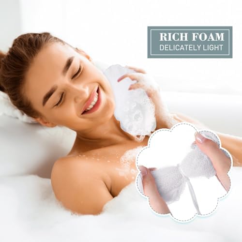 Sunnyray 200 Pcs Loofahs Bulk Bath Sponge Shower Luffas Exfoliating Body Scrubber Packs Soft Mesh Loofahs Balls Travel Cleaning Wash Puff Bathing Accessories for Women Men, 20g (Pure White)