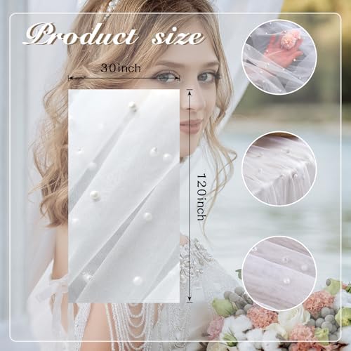 2 Pcs 10 Ft Pearl Table Runner Lace Tablecloth 30x120 Inch White Tulle Fabric Cover Table Cloth Bridal Elegant Veil Arch Decorations for Wedding Baby Shower Birthday Pearl Party Dessert Table Decor