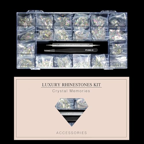 12 Types of 600 Crystal AB Diamonds + 2500 Flat Rhinestones Mix 20 Styles Flatback DIY Crafts Rhinestone Crystals 3D Ornaments Flat Back Stones Set + Tweezers + Drill Pen