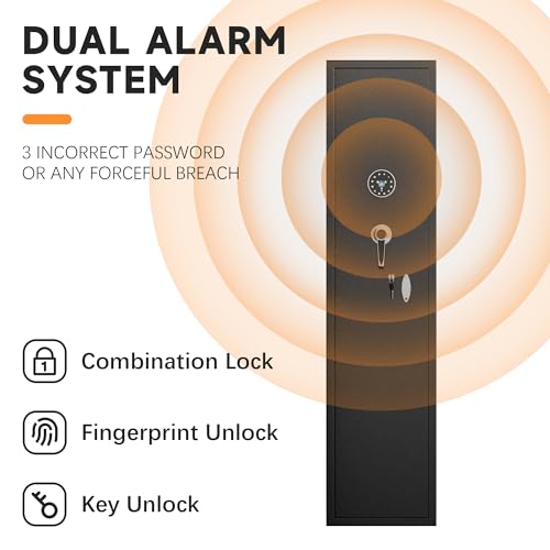 Bonusall in Wall Gun Safe Between Stud with Fingerprint, Assembled 4 Rifle Safe with 3 Removable Shelf, Rifle Gun Safe for Shotguns and Pistols with Adjustable Rack (Black)