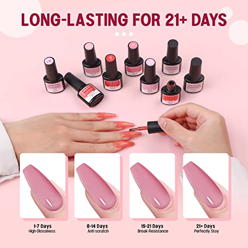 SAVILAND Jelly Gel Nail Polish Set, 30 Colors Translucent Nude Pink Transparent Nail Polish Set with 180 Sheer/Matte/Glossy Effects for Nail Salon DIY Home Christmas Holiday Gift Set