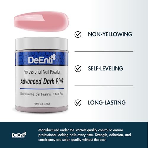 DeEnti Acrylic Nail Powder, 2oz Dark Pink Acrylic Powder Dip for Nails, Long Lasting Salon Quality, Bubble Free Professional Manicures, Fake Nails, Carving & Extensions