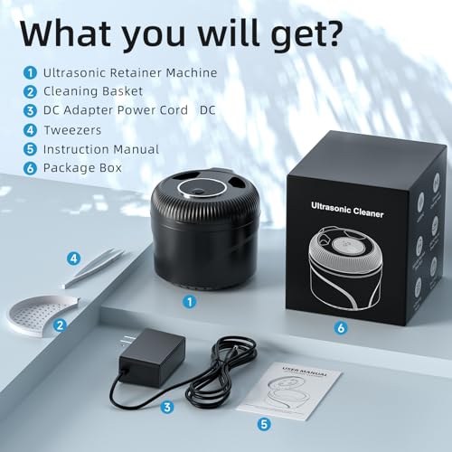 Ultrasonic Retainer Cleaner, 45kHz Retainer Cleaner Machine for Dentures, Mouth Guards, Aligners, Braces, Toothbrush Heads & Jewelry, 200ML Dental Cleaning Pod with 4 Modes & Digital Timer