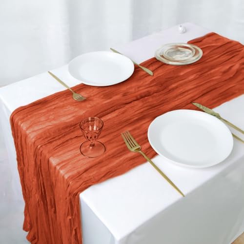 10 Packs Terracotta Cheesecloth Table Runners 35 x 120 Inch – Rustic Boho Gauze Table Runner for Wedding Arch, Party Decoration