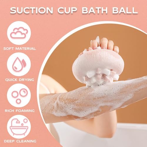 Super Soft Sunflower Suction Cup Bath Ball, 2025 New Bath Sponge, Gentle Exfoliating Mesh Shower Ball for Bathroom Accessories, Cute Flower Shower Ball for Kids and Adults (C)