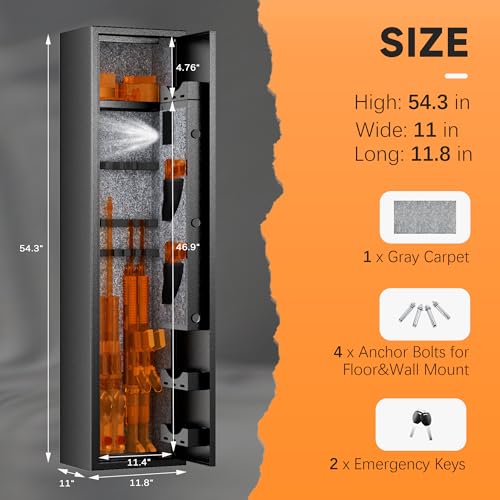 Bonusall in Wall Gun Safe Between Stud with Fingerprint, Assembled 4 Rifle Safe with 3 Removable Shelf, Rifle Gun Safe for Shotguns and Pistols with Adjustable Rack (Black)