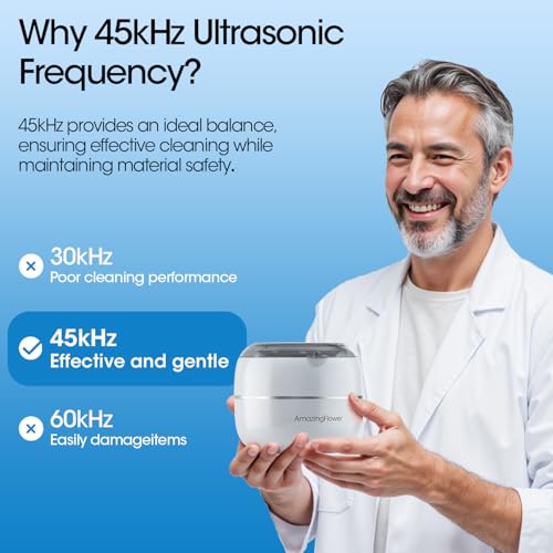 Ultrasonic Retainer Cleaner Machine, Upgraded 45kHz Ultrasonic Jewelry Cleaner for Ring, Aligner, Nightguard, Mouth Guard, Toothbrush Heads, Dental Cleaning Pod with 4 Lights