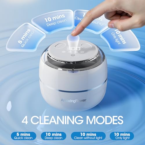 Ultrasonic Retainer Cleaner Machine, Upgraded 45kHz Ultrasonic Jewelry Cleaner for Ring, Aligner, Nightguard, Mouth Guard, Toothbrush Heads, Dental Cleaning Pod with 4 Lights