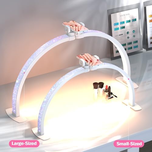 Professional Large Half Moon Light for Nail Desk with Phone Holder, 29" Arch Light for Nail Techs Nail Desk Lamp for Manicure Table, Salon, Nail Tech Lamp with Rhinestone-Encrusted(White, Large)