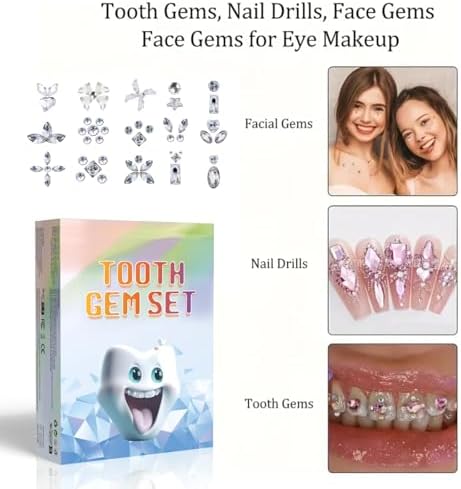 Fiorland Tooth Gems Kit for Teeth with Light, 2025 New Professional 140 Pcs DIY Gem Jewelry for Man Women Sparkling Crystals (D)