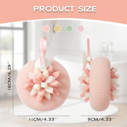 Super Soft Sunflower Suction Cup Bath Ball, 2025 New Bath Sponge, Gentle Exfoliating Mesh Shower Ball for Bathroom Accessories, Cute Flower Shower Ball for Kids and Adults (C)