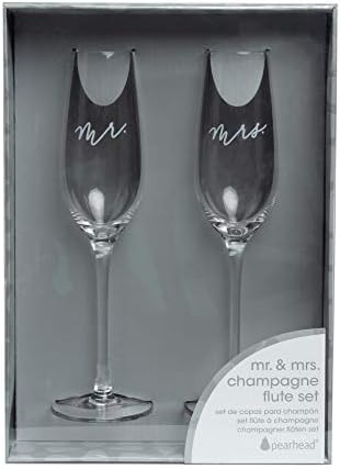 Pearhead Mr. & Mrs. Champagne Flute Set - Elegant His and Hers Wedding Toasting Glasses for Unforgettable Celebrations, Bridal Shower and Registry Idea, Tall Wine Glasses for Bride and Groom