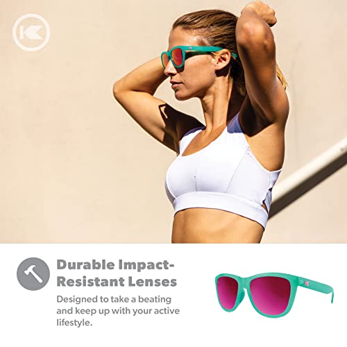 Knockaround Premiums Sport - Polarized Running Sunglasses for Women & Men - Impact Resistant Lenses & Full UV400 Protection, Glossy Green Frame/Pink Reflective Lenses