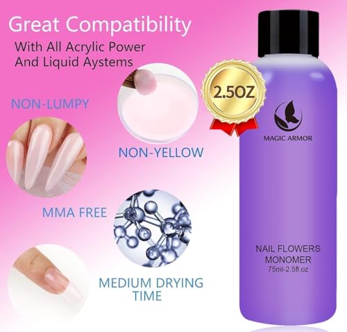 Acrylic Liquid Monomer and Acrylic Powder Set - 3 Colors Acrylic Powder Clear Pink White Professional Acrylic Monomer Liquid 5oz Acrylic Nail System For Acrylic Nails (150ML+3 COLORS)