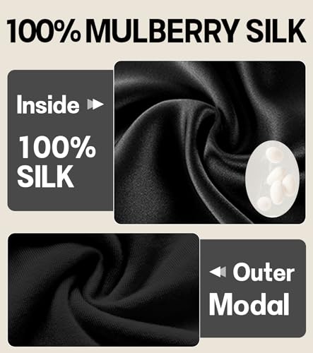 100% Mulberry Silk Bonnet for Sleeping for Curly Hair and Braids, Wrap with Adjustable Strap for Women and Men,Real Silk, Not Satin(1Pc,Black)