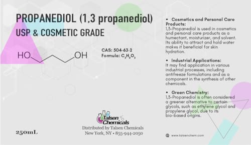 Propanediol PDO Liquid 1,3 (250 mL / 8.45 Ounce) Propanediol 1,3 Cosmetic and USP Grade (8.45, Ounces)