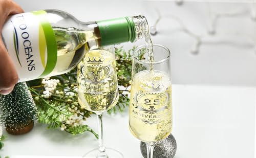 ROXBURGH 25th Wedding Anniversary Champagne Flutes Present Rhinestones Studded, 25th Anniversary Decorations 7 OZ Crystal Champagne Glasses Set of 2, Wedding Present, Couples