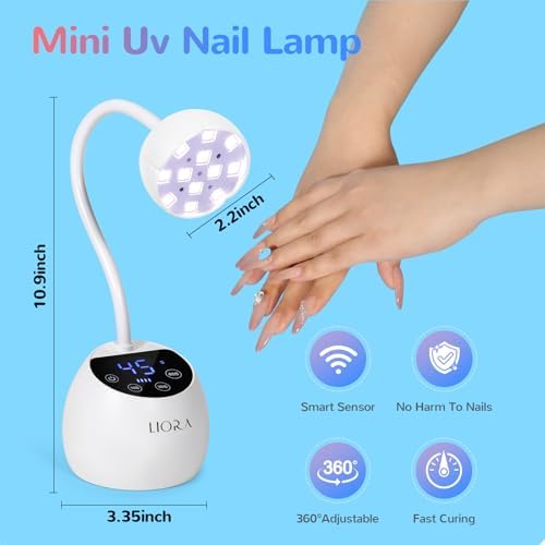 LIORA UV LED Nail Lamp - Gooseneck Nail Light, Cordless 24W USB Rechargeable Nail Dryer with 4 Timers & Smart Sensor, Fast Curing Gel Polish Light for Salon, Home DIY