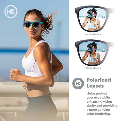 Knockaround Premiums Sport - Polarized Running Sunglasses for Women & Men - Impact Resistant Lenses & Full UV400 Protection, Glossy Green Frame/Pink Reflective Lenses