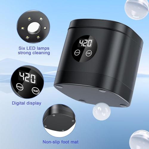Ultrasonic Retainer Cleaner, Portable Ultrasonic Retainer Cleaner 48W 49KHz 250ml(8oz) with 6 LED Lights, Sonic Denture Cleaning Machine for Dentures, Jewelry