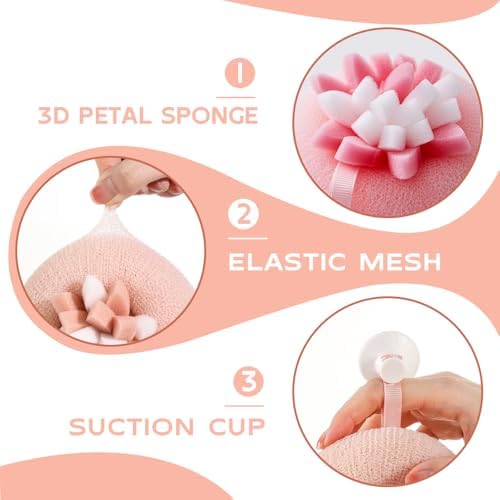 Super Soft Sunflower Suction Cup Bath Ball, 2025 New Bath Sponge, Gentle Exfoliating Mesh Shower Ball for Bathroom Accessories, Cute Flower Shower Ball for Kids and Adults (C)