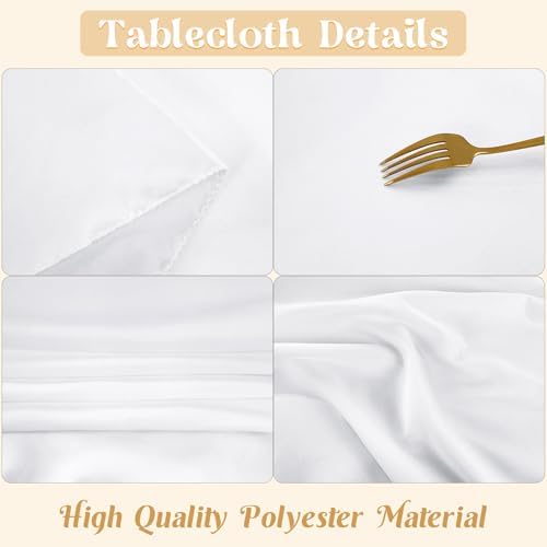 2 Pack 90 Inch White Round Tablecloth for Round Table Washable Reusable Outdoor Polyester Fabric Decorative Dining Table Cover for Buffet, Camping, Baby Shower, Party