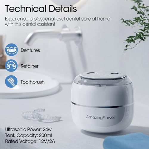 Ultrasonic Retainer Cleaner Machine, Upgraded 45kHz Ultrasonic Jewelry Cleaner for Ring, Aligner, Nightguard, Mouth Guard, Toothbrush Heads, Dental Cleaning Pod with 4 Lights