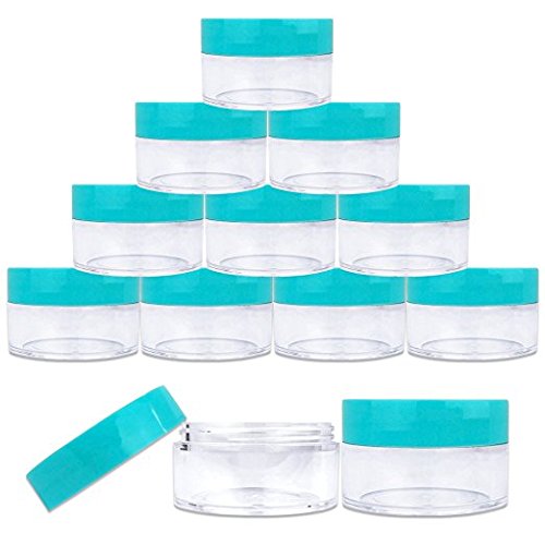 Beauticom 20 gram/20ml Empty Clear Small Round Travel Container Jar Pots with Lids for Make Up Powder, Eyeshadow Pigments, Lotion, Creams, Lip Balm, Lip Gloss, Samples (12 Pieces, Teal)