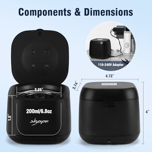 Ultrasonic Retainer Cleaner Machine U-V, 45KHz 2 Modes Quiet, Denture Aligner Cleaner Mouth Guard Dental Cleaning Ultrasonic for All Dental Appliances, Jewelry 6.8oz Black
