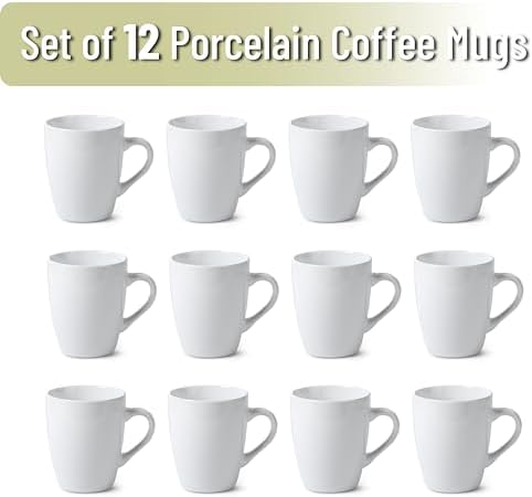 BTaT- White Coffee Mugs, Fine Bone China Porcelain, Set of 12, 12oz, Coffee Mug Set, Hot Chocolate Mugs, Set of Mugs