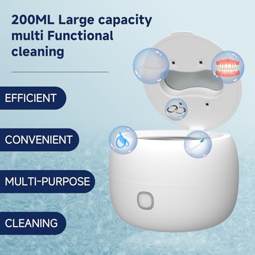 Ultrasonic Retainer Cleaner, 45kHz Retainer Cleaner Machine for Dentures, 4 Mode Dental Cleaning Pod with 200ML Capacity for Retainer Denture Cleaner, Night Guards