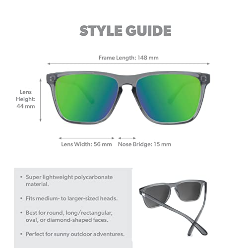 Knockaround Fast Lanes Sport - Polarized Running Sunglasses for Women & Men - Impact Resistant Lenses & Full UV400 Protection, Clear Grey Frame/Green Reflective Lenses