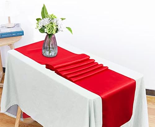 12 Pack Red Table Runners, Satin Table Runner 12x108 Inches Long, Silk and Smooth Fabric Table Runner for Wedding, Parties, Banquets,Events Decoration